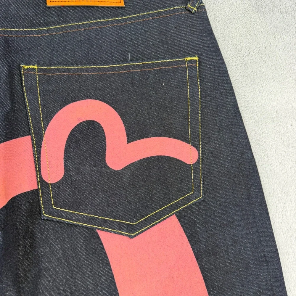 Evisu Osaka Japanese Jeans Mens 34 Raw Denim Pink Seagull Logo Made in Japan